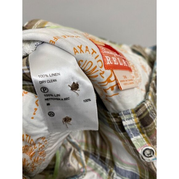 Tommy Bahama Linen Relax Mens Shorts Size 38 Plaid Chino Vacation Brown beach - Picture 6 of 14